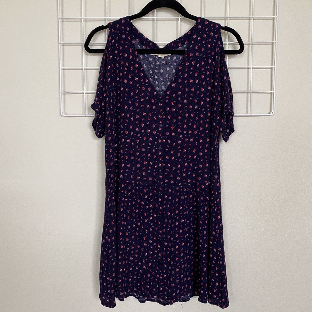 Staring At Stars Blue Floral Cold Shoulder Dress